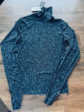 AFRM Women's Turtleneck Long Sleeve Top with Teal Floral Print